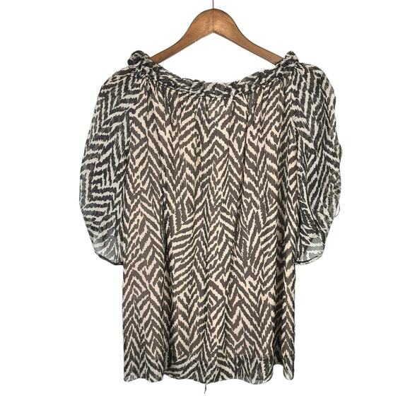 Milly Brown Tan Zebra Animal Print 100% Silk Short Sleeve Blouse - Picture 9 of 12